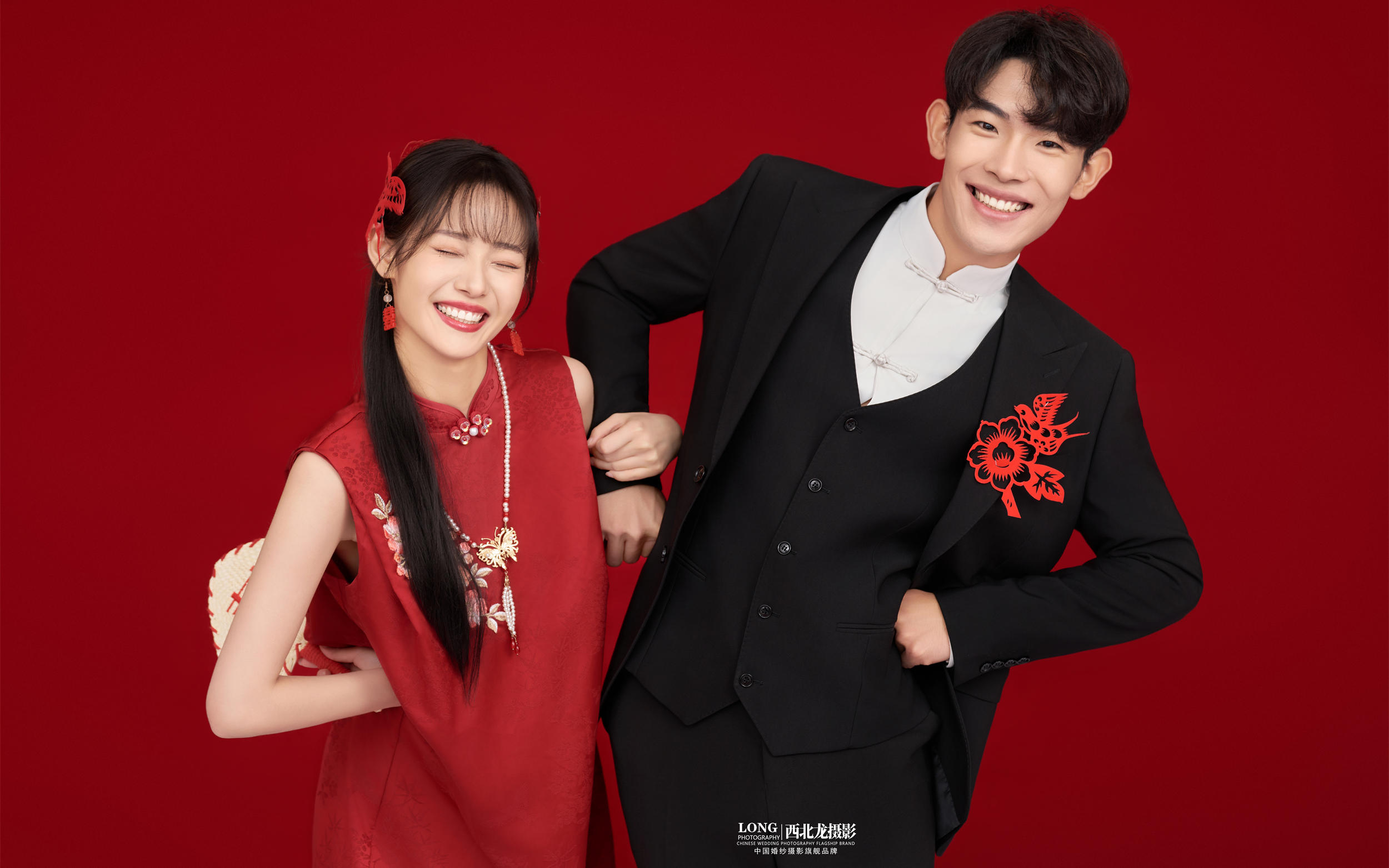 拍点不一样的，我的旗袍喜字蒲扇婚纱照~