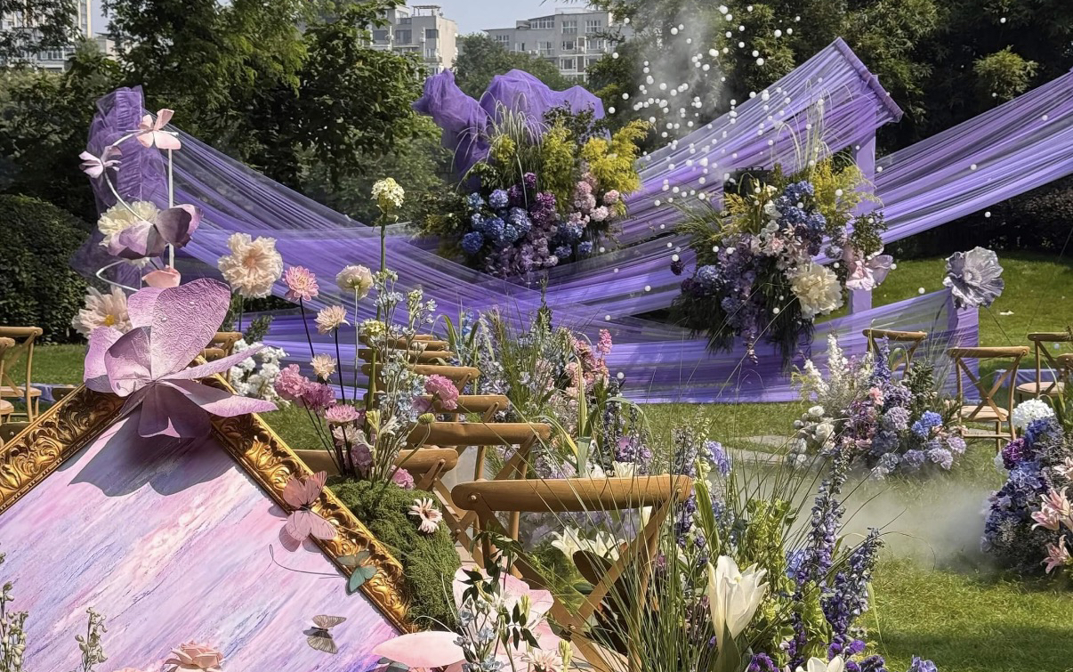 韓式紫色雪紡紗草坪婚禮