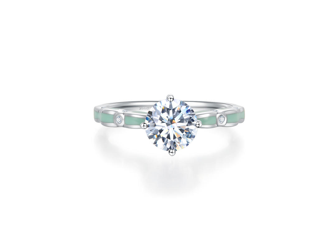 薄荷珐琅钻石戒指    