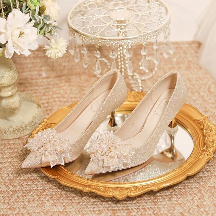 香槟色婚鞋秀禾两穿水晶鞋