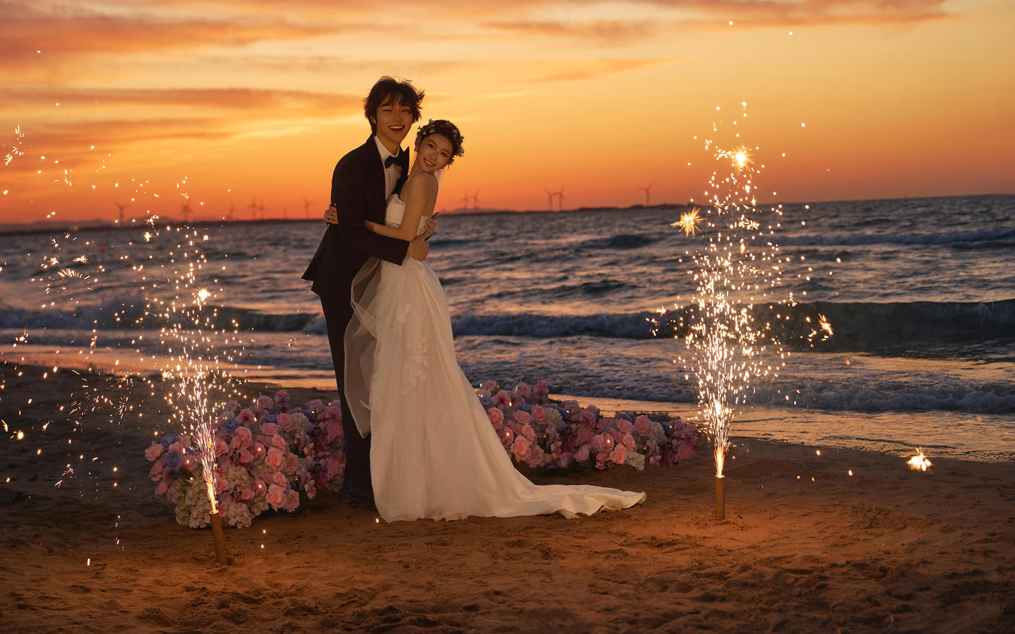 威海香庭海婚纱照-梦幻海景夕阳，超绝的