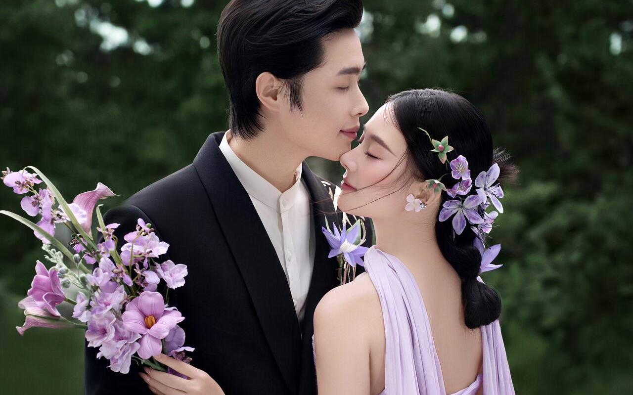 紫色系新中式园林婚纱照
