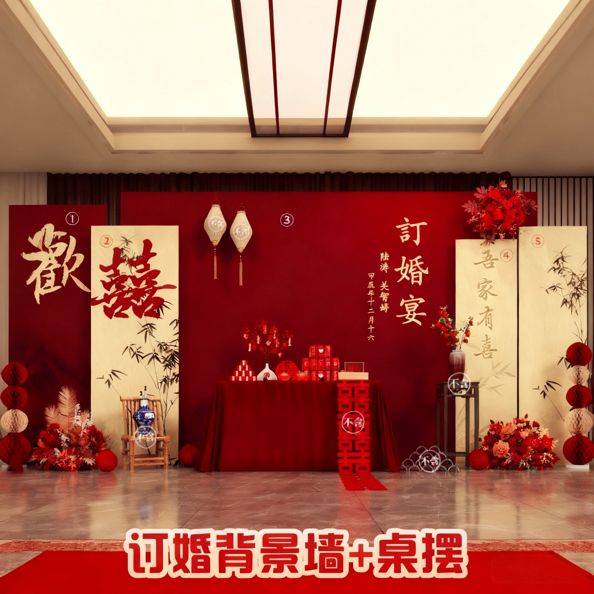 2.4米订婚kt板全套订婚宴布置装饰订婚背景墙订婚用品【定制不可退 定制商品约5天内发货】