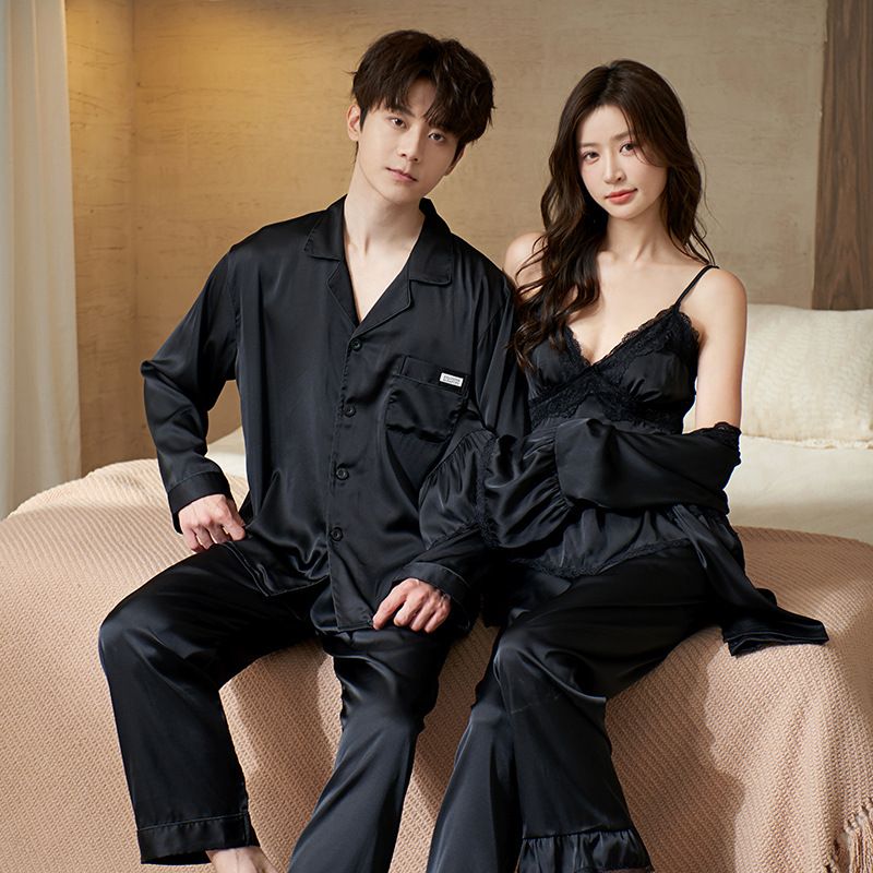 新婚冰丝吊带长袖丝绸套装