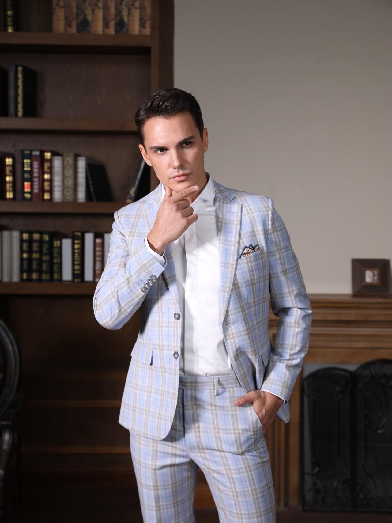 量E定制-浅蓝色时尚格纹私人定制