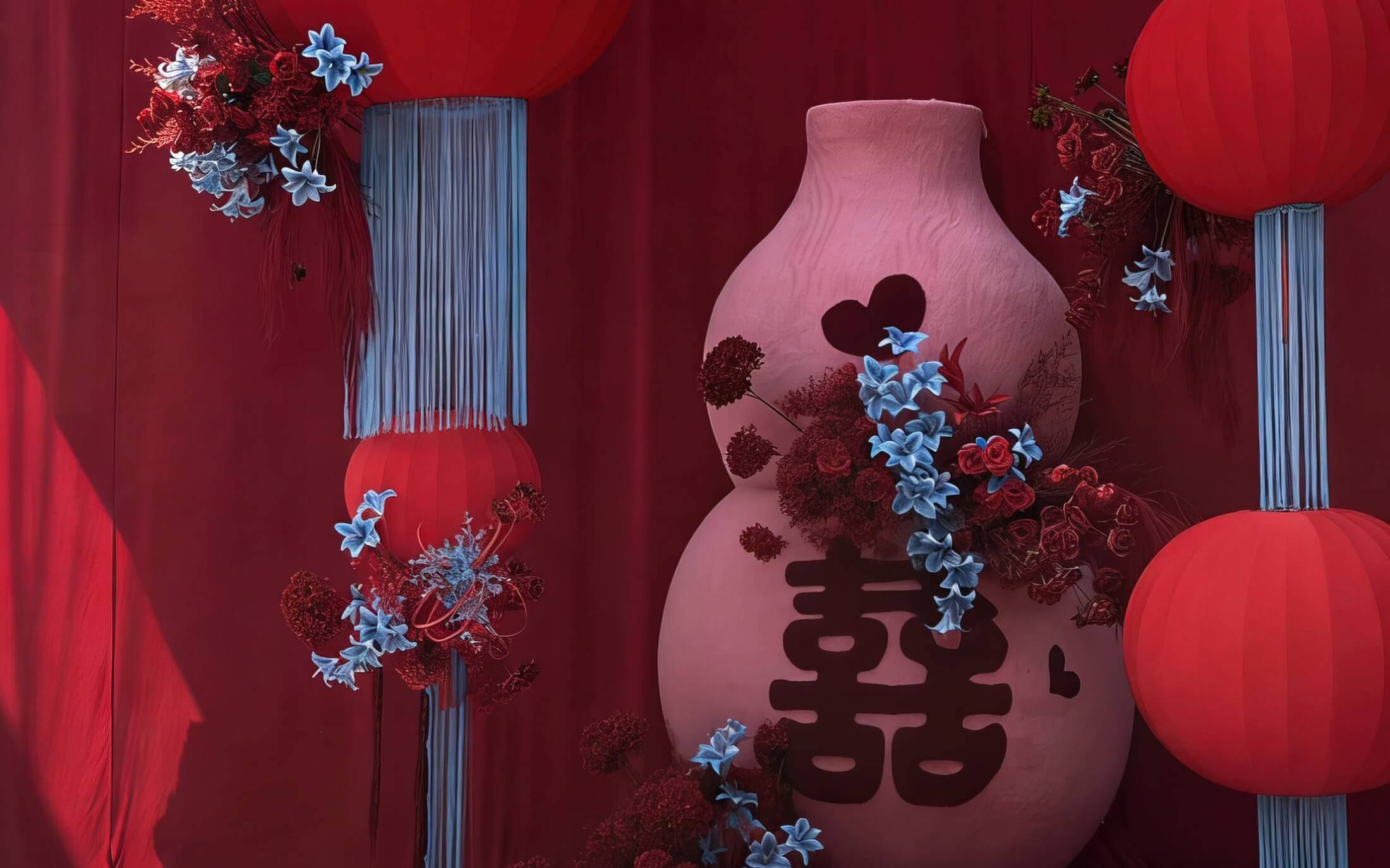 《匠森婚礼企划》庭院婚礼融入红蓝福禄灯笼元素