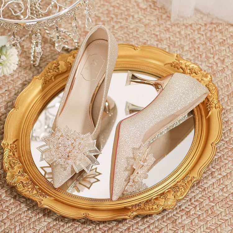 香槟色婚鞋秀禾两穿水晶鞋