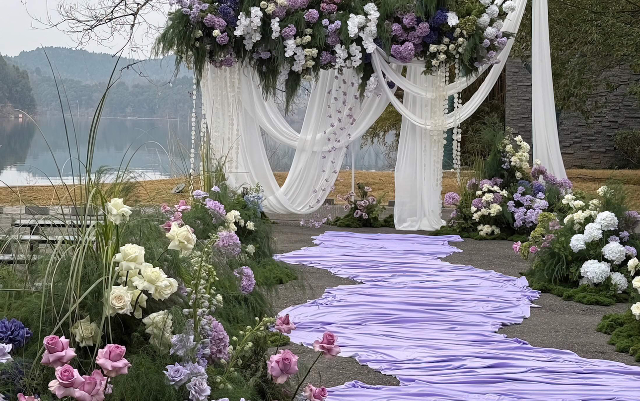 【圣菲婚礼】白紫色花园风春日湖边婚礼