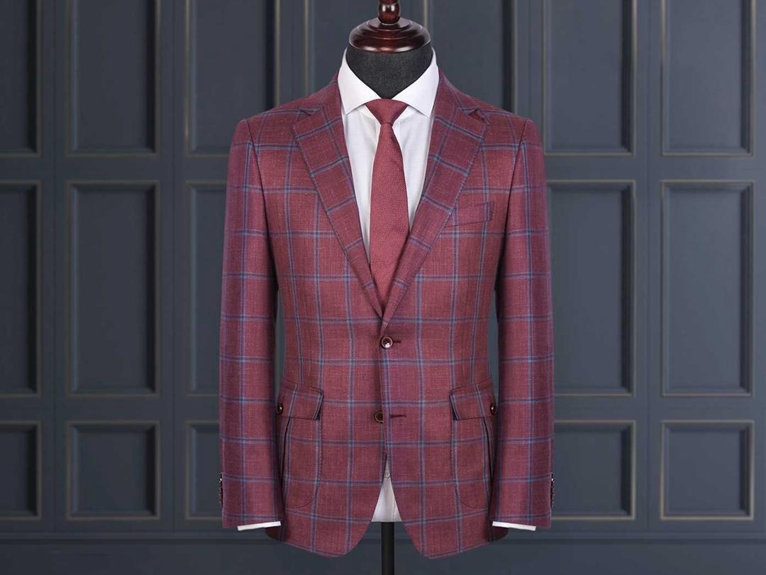 [伽品绅士]红色格纹西装套装五件套