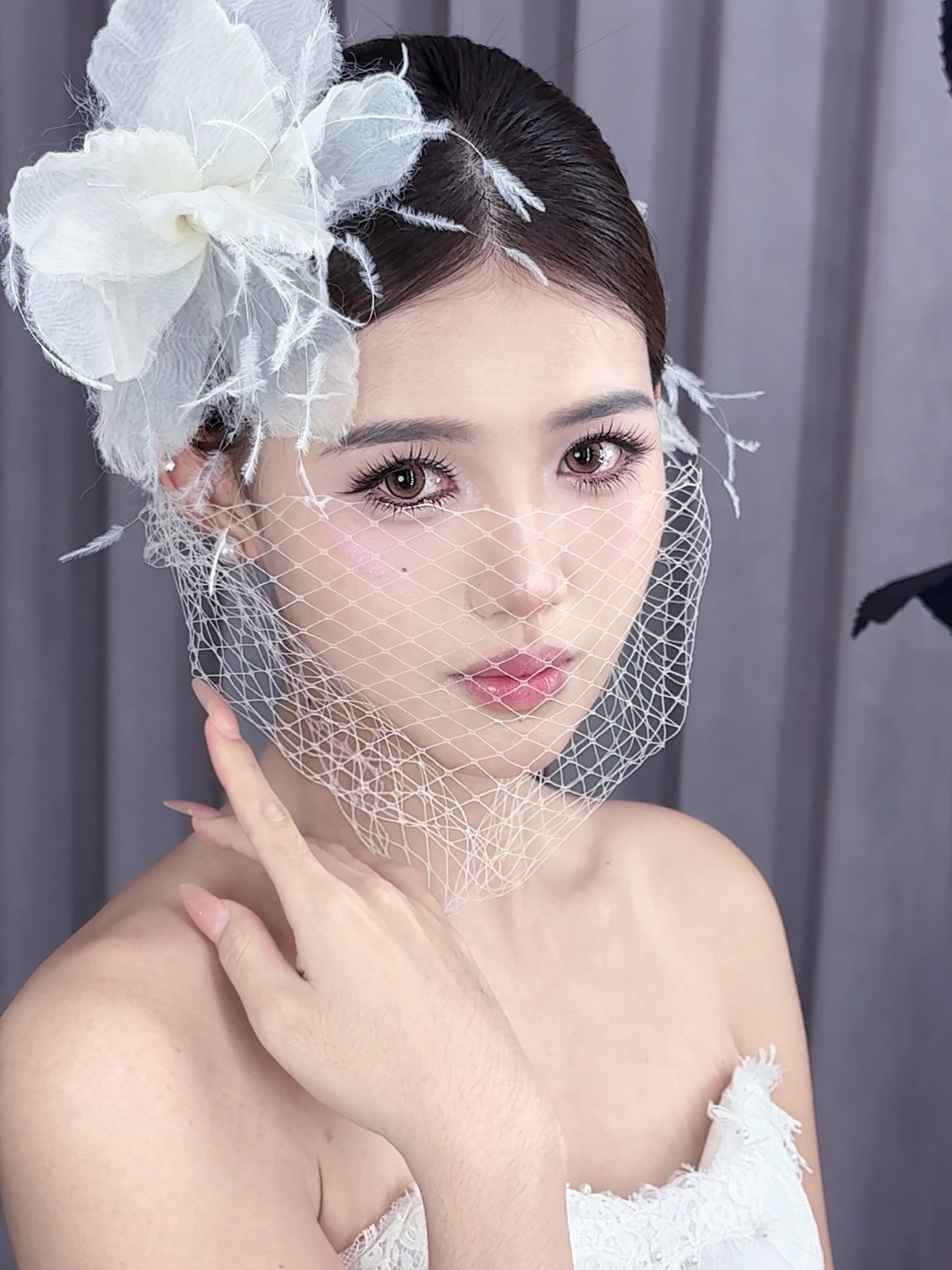 韩系氛围感面纱妆造