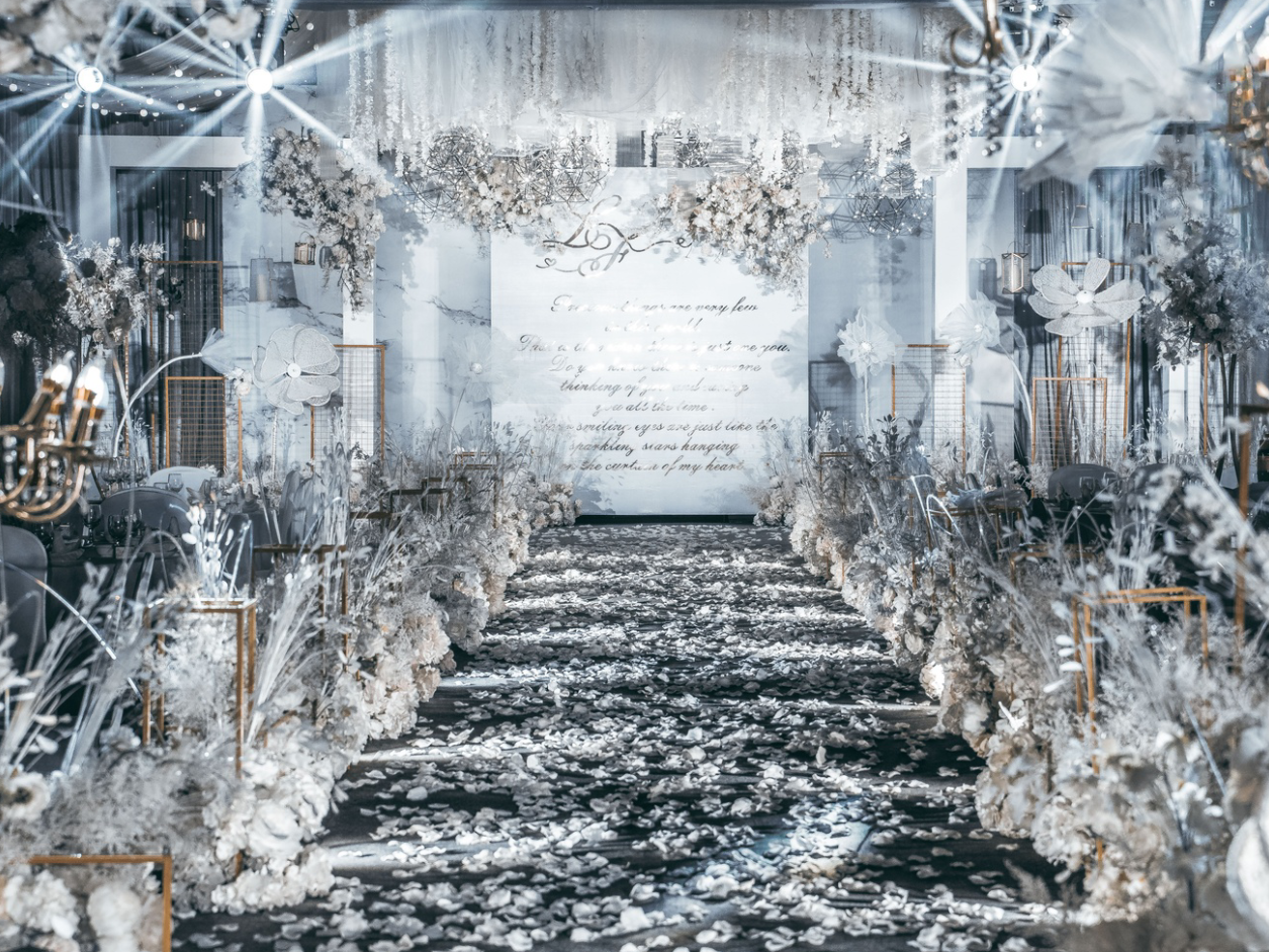 高级【雾霾蓝搭灰白色系】酒店室内婚礼