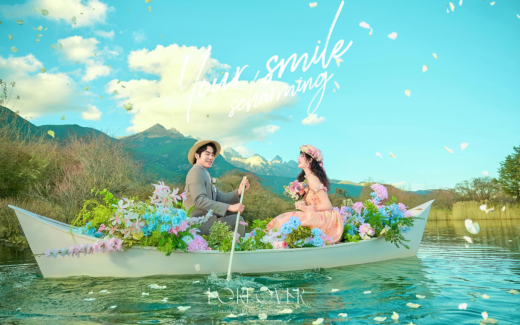 芙拉薇尔丨雪山远景+湖泊花船