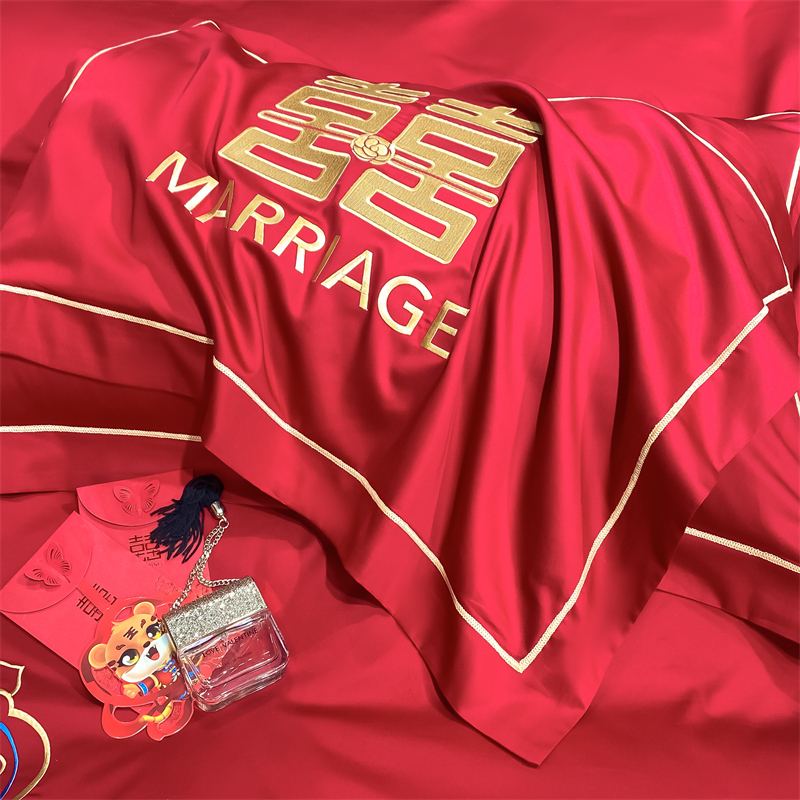 新款水洗磨毛刺繡四件套婚慶系列959611（床單+被套+2個(gè)枕套））