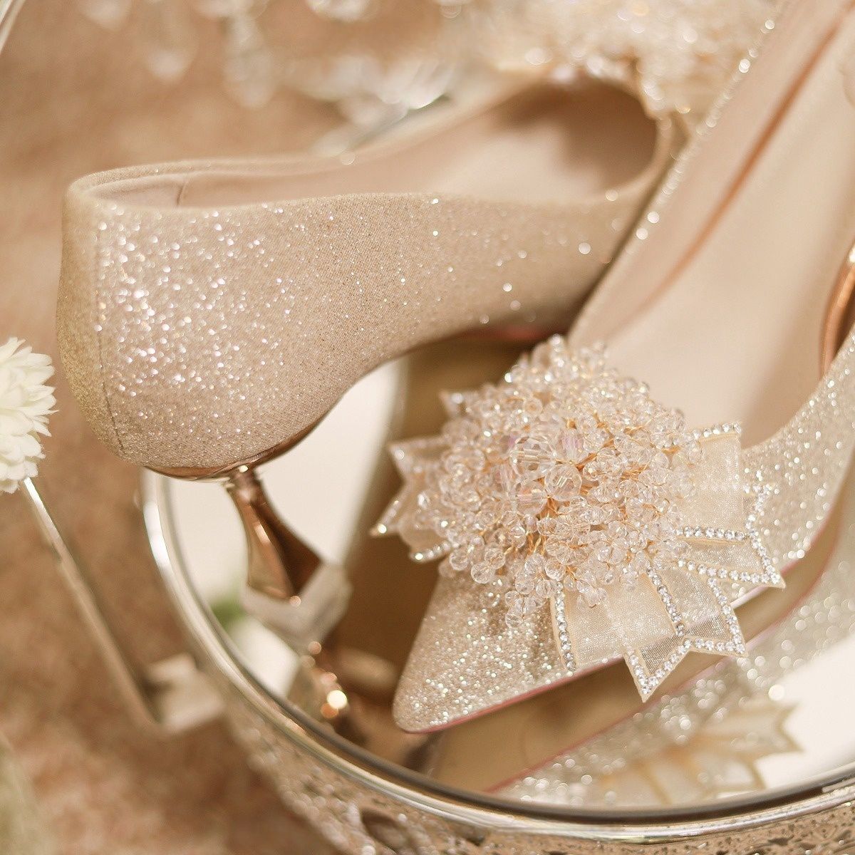 香槟色婚鞋秀禾两穿水晶鞋