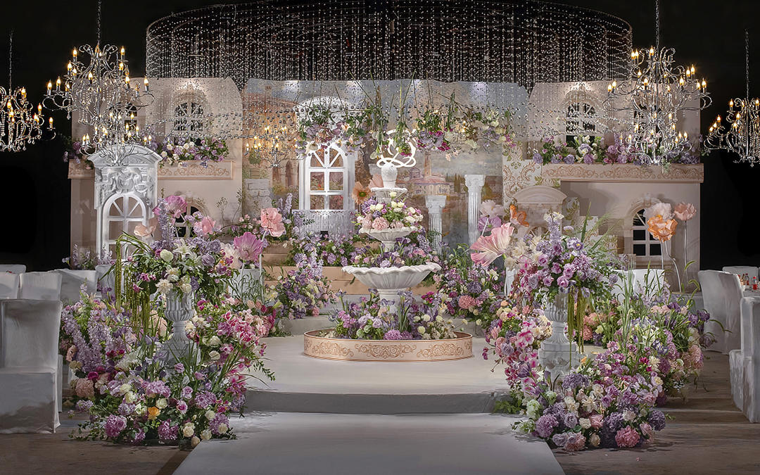画笔】油画风梦幻粉紫色水晶室内婚礼-璟榕婚礼策划中心的作品【婚礼纪】