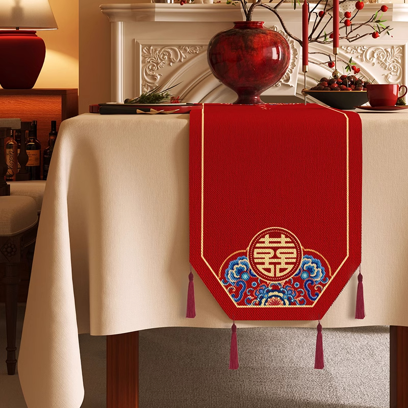 桌旗桌布喜慶紅色餐桌