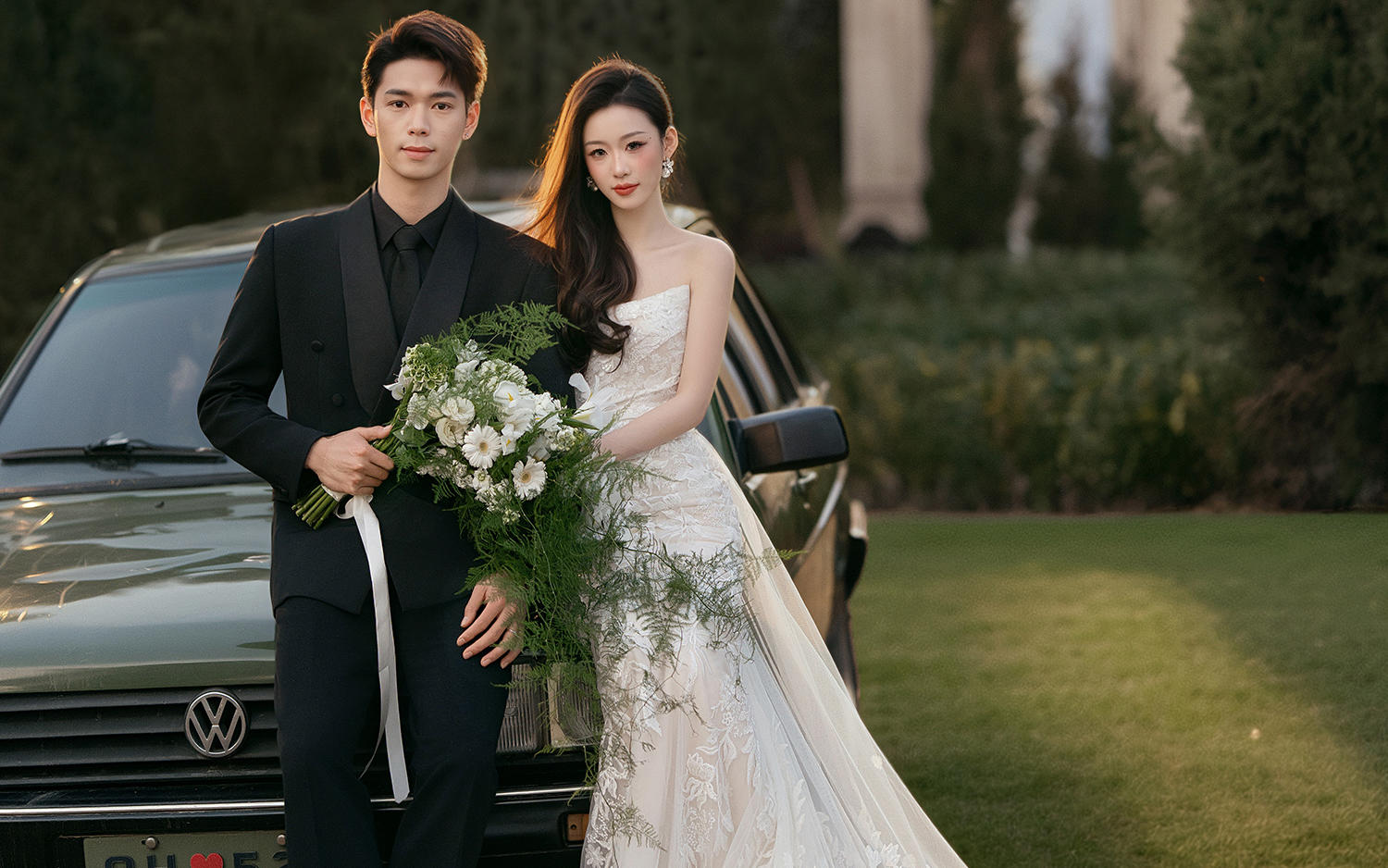 复古浪漫法式古堡婚纱照每一张都像电影截图