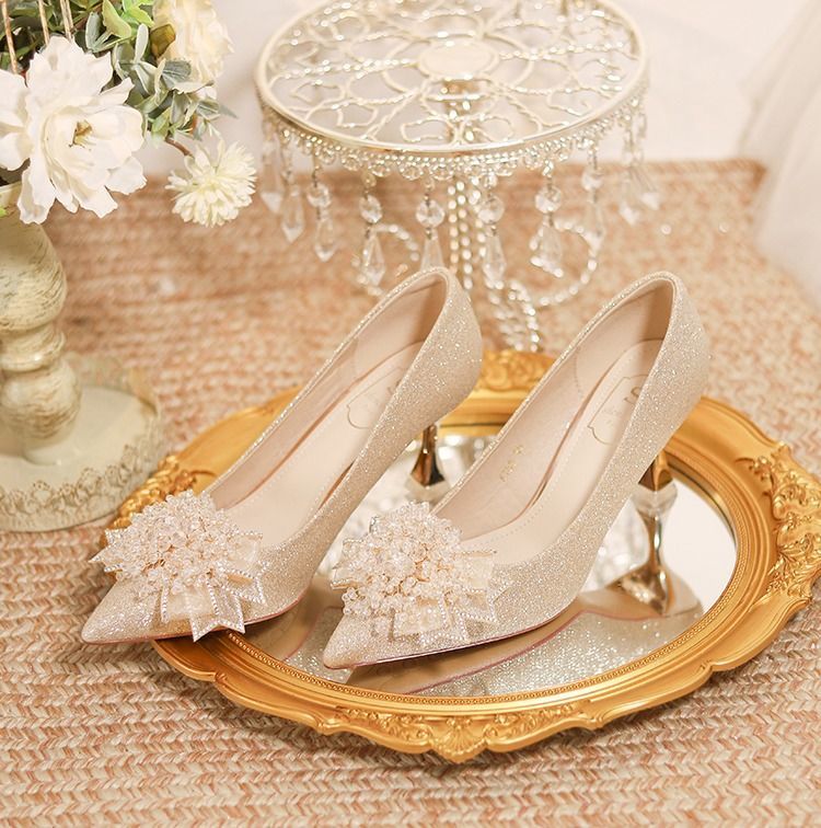 香槟色婚鞋秀禾两穿水晶鞋