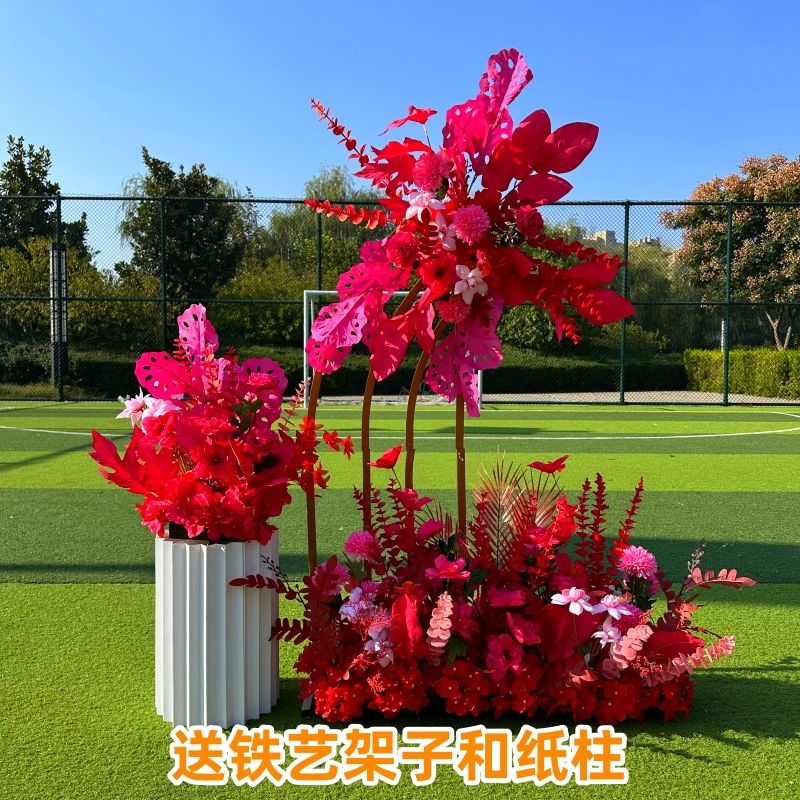 新款婚庆大款地排花仿真绢花成品装饰尤加利花排