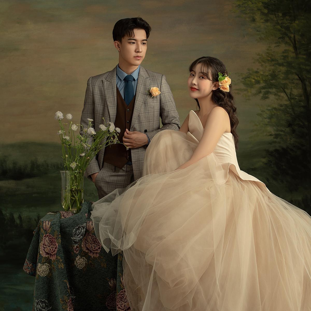 姐妹们少女复古风油画婚纱照|一眼必心动吖