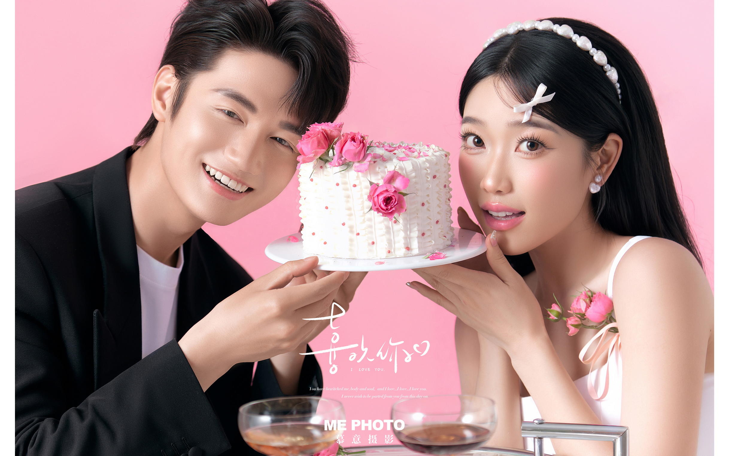韩式粉色婚纱照