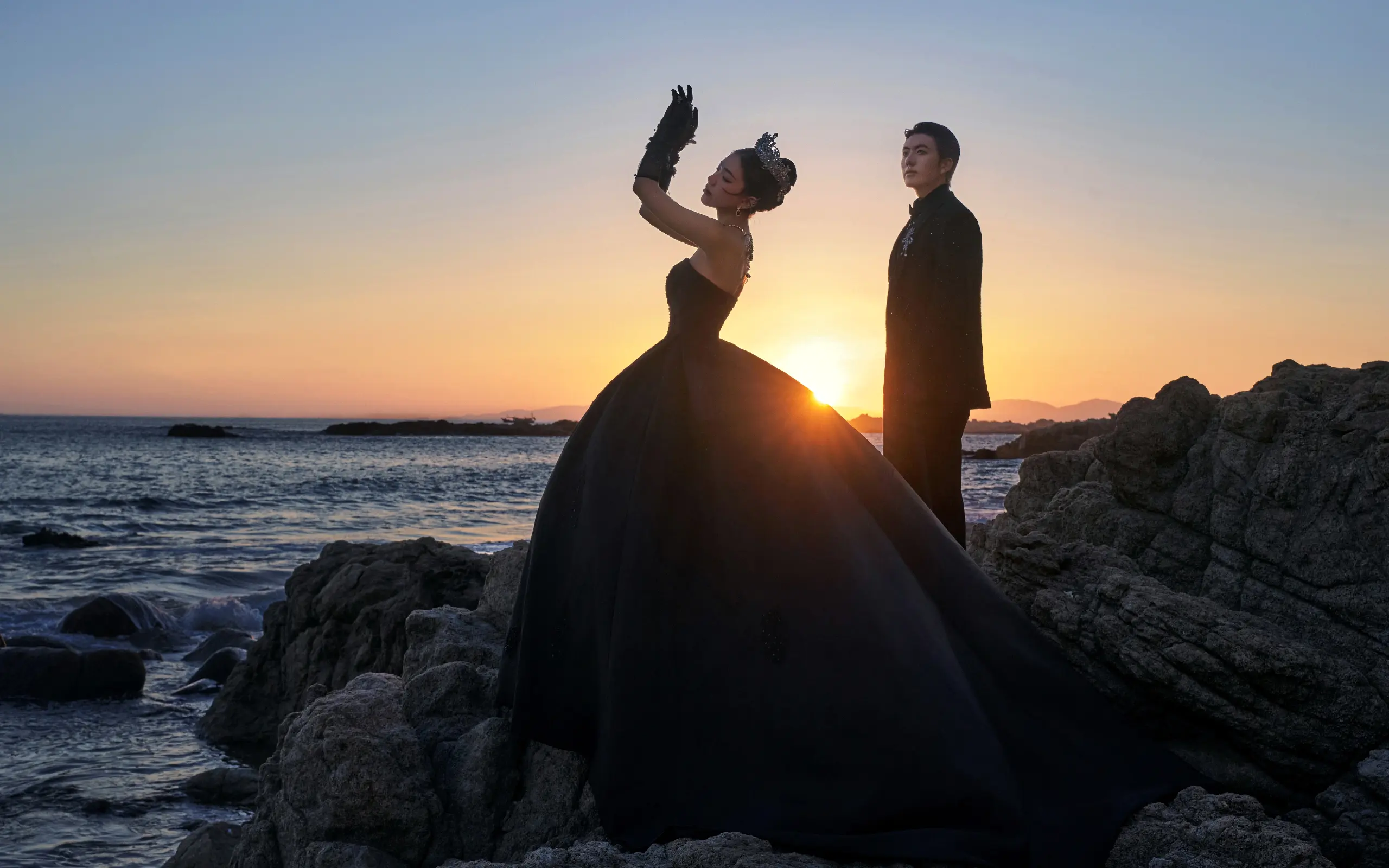 三亚婚纱照｜黑纱婚纱照的氛围感杀疯了