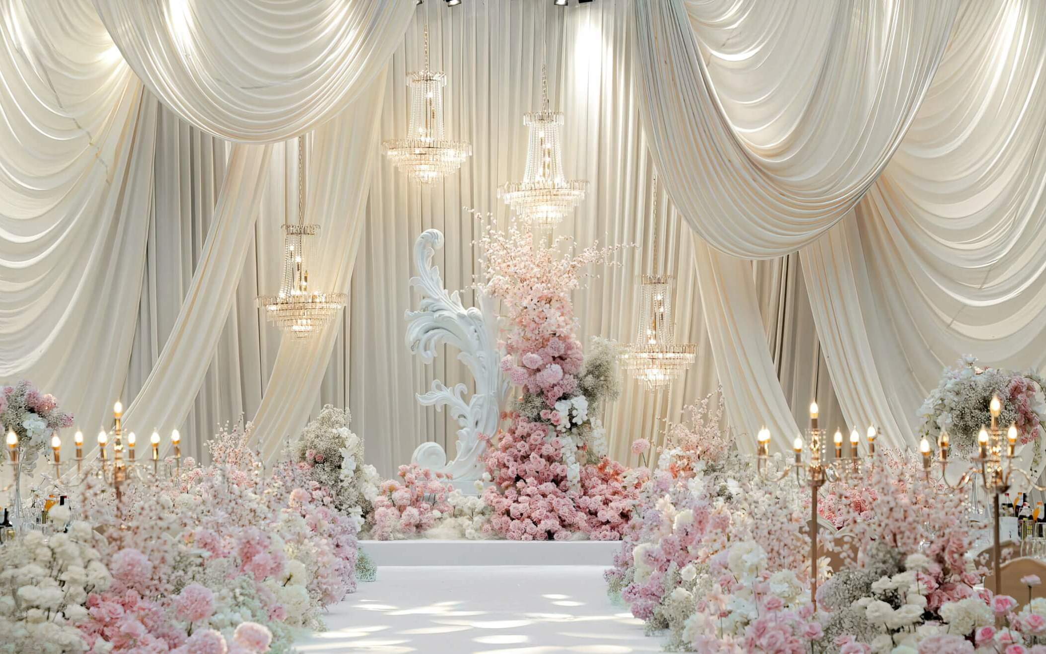 婚礼派·π温柔到骨子里的香槟粉布幔婚礼