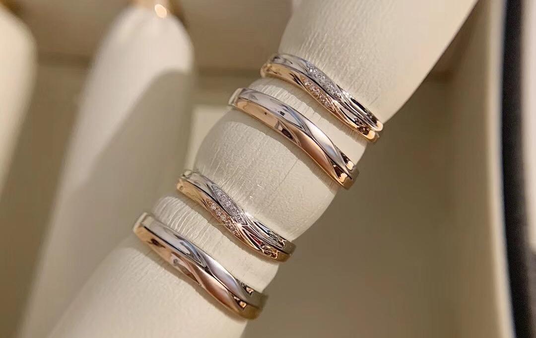 新品18k金钻石分色情侣对戒