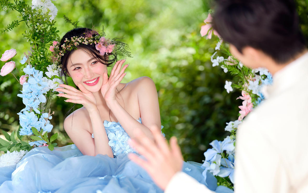 超清新！森系蓝色花神婚纱照！