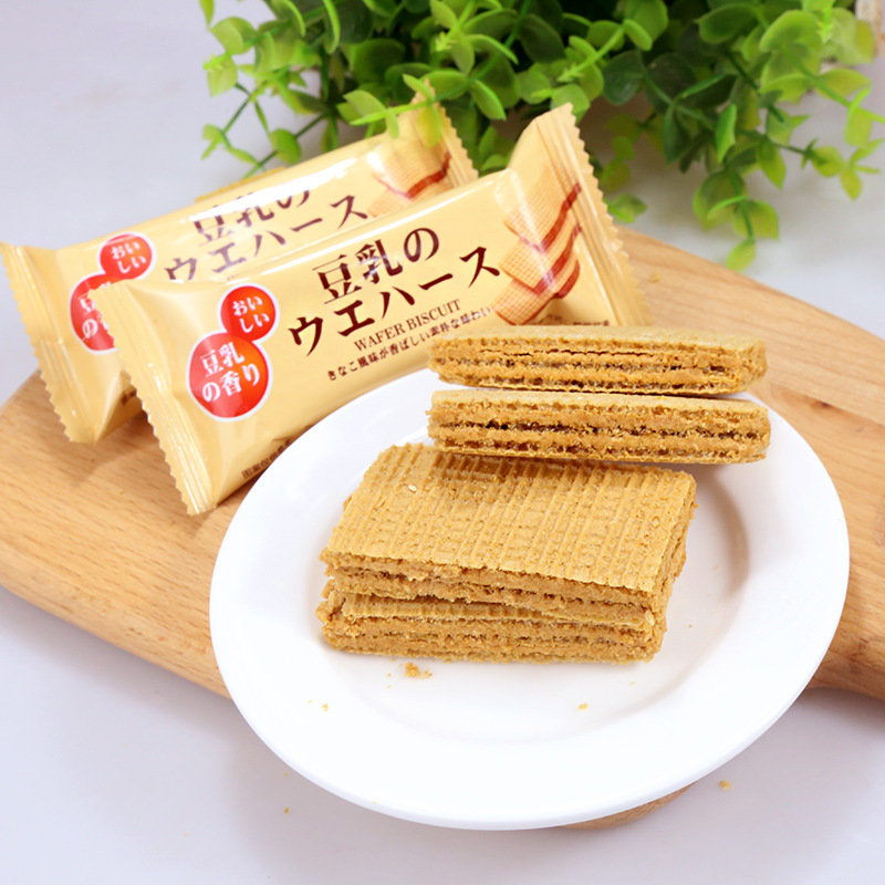 網紅日式豆乳威化餅干128g/袋香濃豆奶味