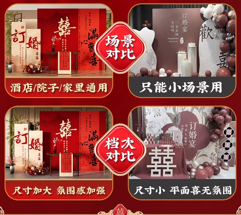 订婚宴布置装饰摆件全套kt板背景墙新中式【定制不可退】