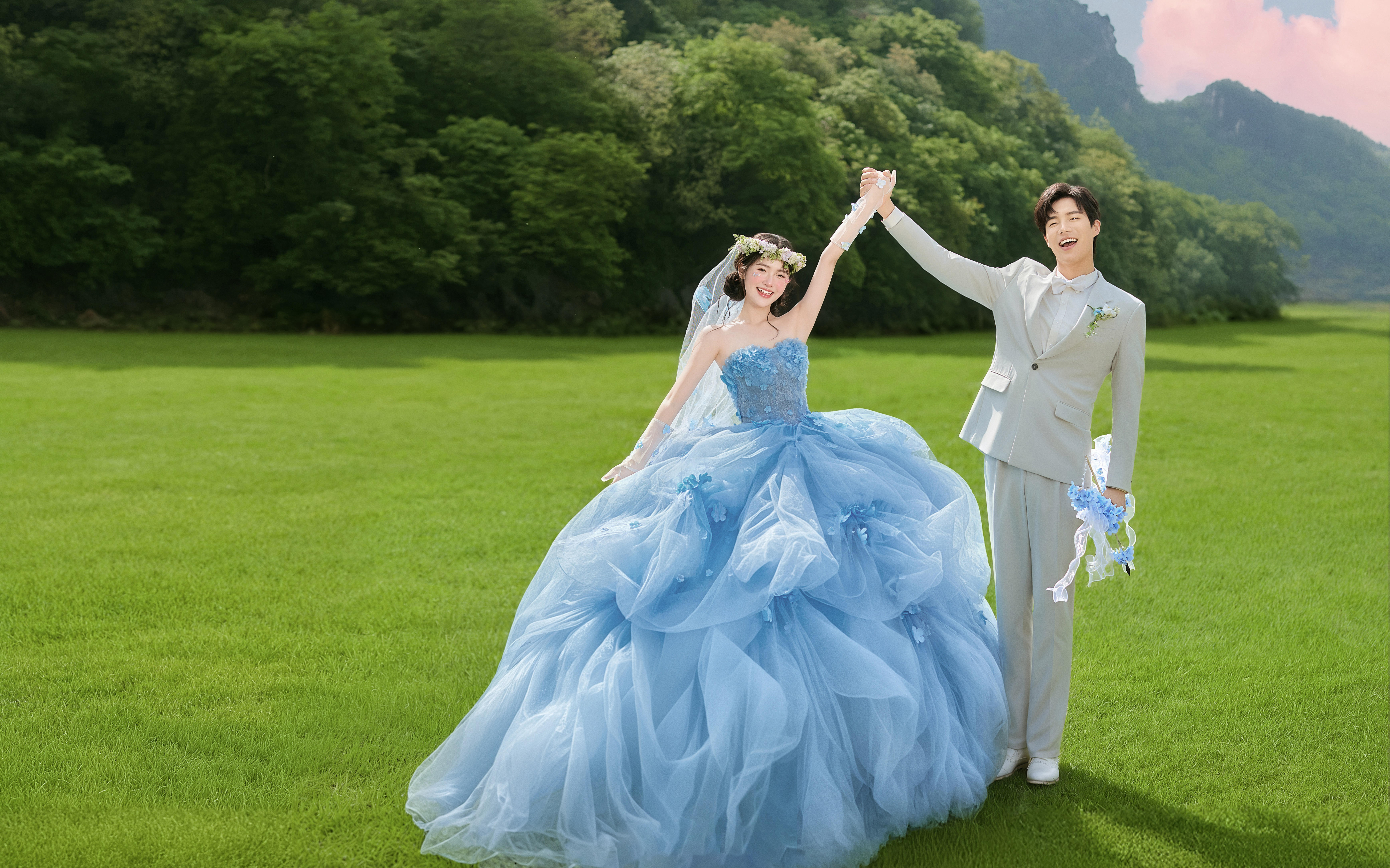 美到犯规🍃春夏必拍的蓝色公主风草坪婚纱照