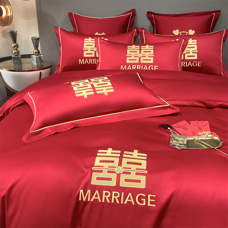 新款水洗磨毛刺繡四件套婚慶系列959611（床單+被套+2個(gè)枕套））