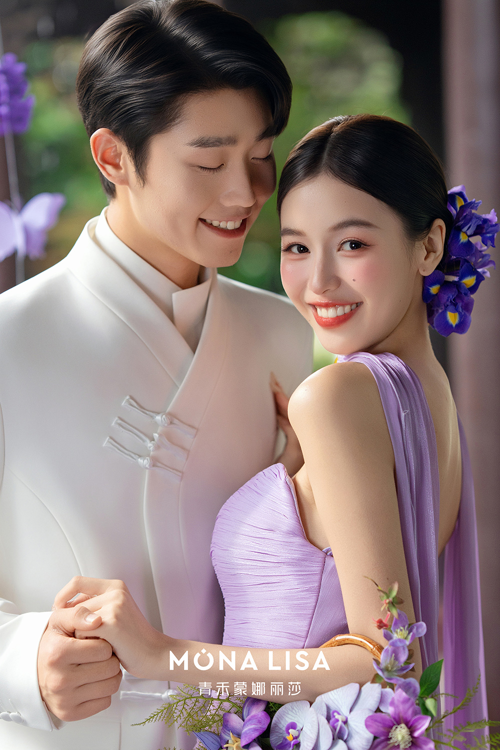 一见倾心的紫色新中式婚纱照才是我的心头好