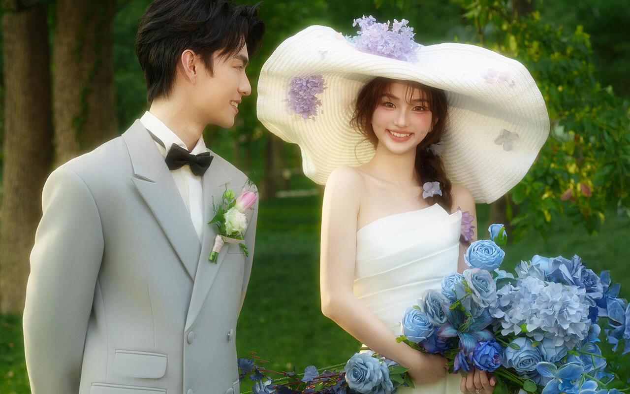 显脸小这样拍❗甜妹森系婚纱照