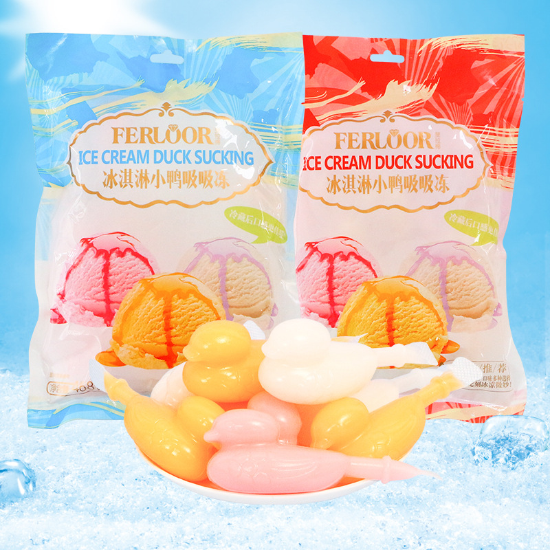 【買一贈一】斐拉格468g冰淇淋小鴨吸吸凍小黃鴨造型網紅果凍布丁