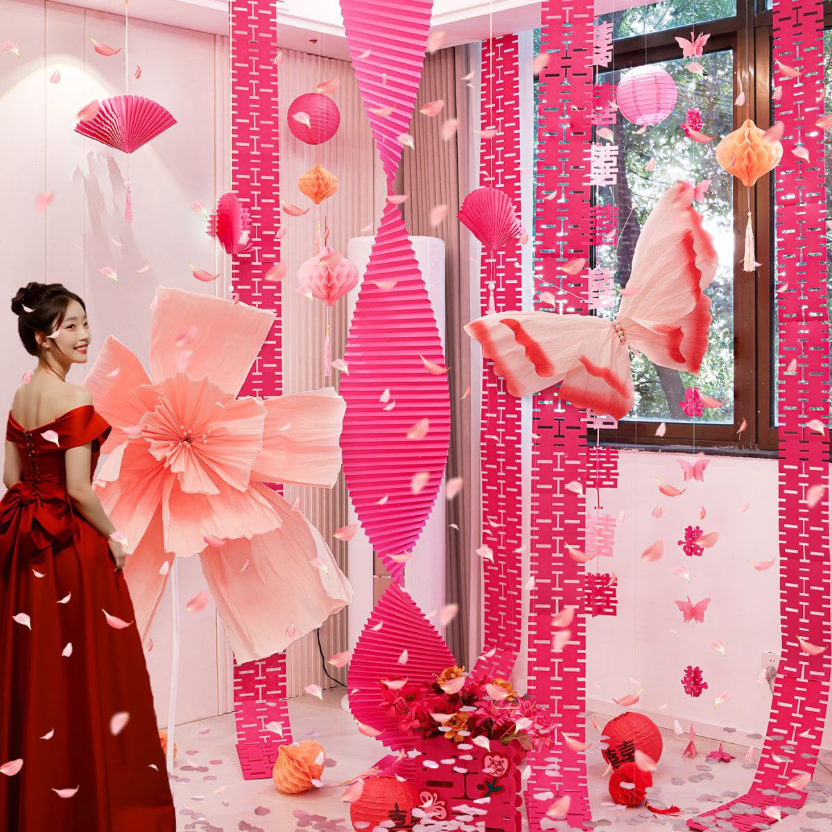 客廳折紙拉花房間全套 小紅書網(wǎng)紅款婚禮裝飾結(jié)婚臥室婚房布置套裝