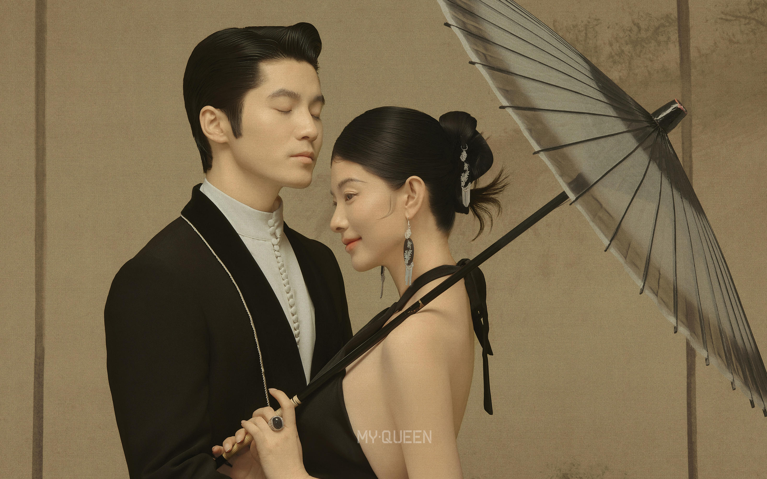 宛若画中人 新中式水墨工笔画婚纱照