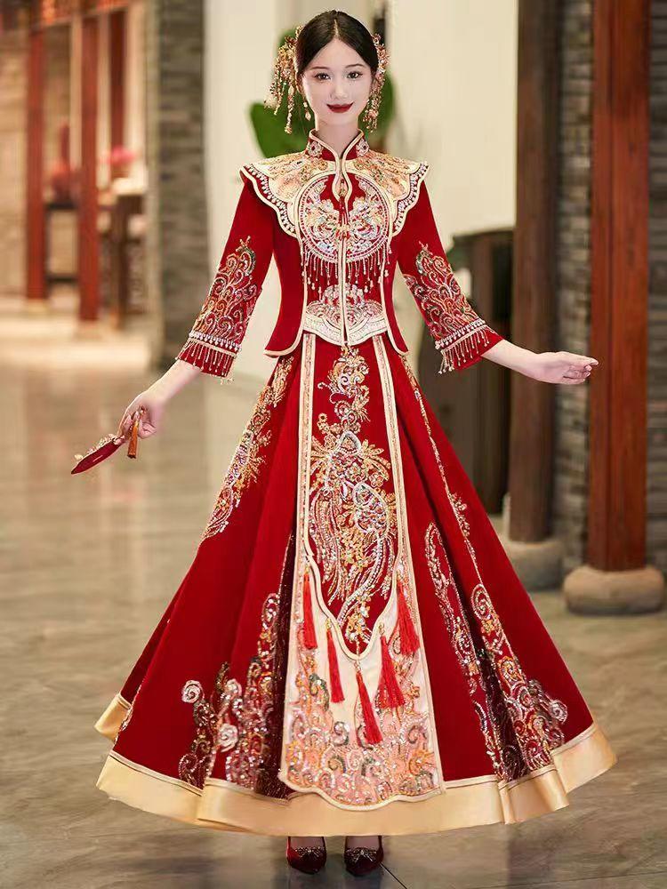 高端秀禾服出阁服丝绒中式婚服