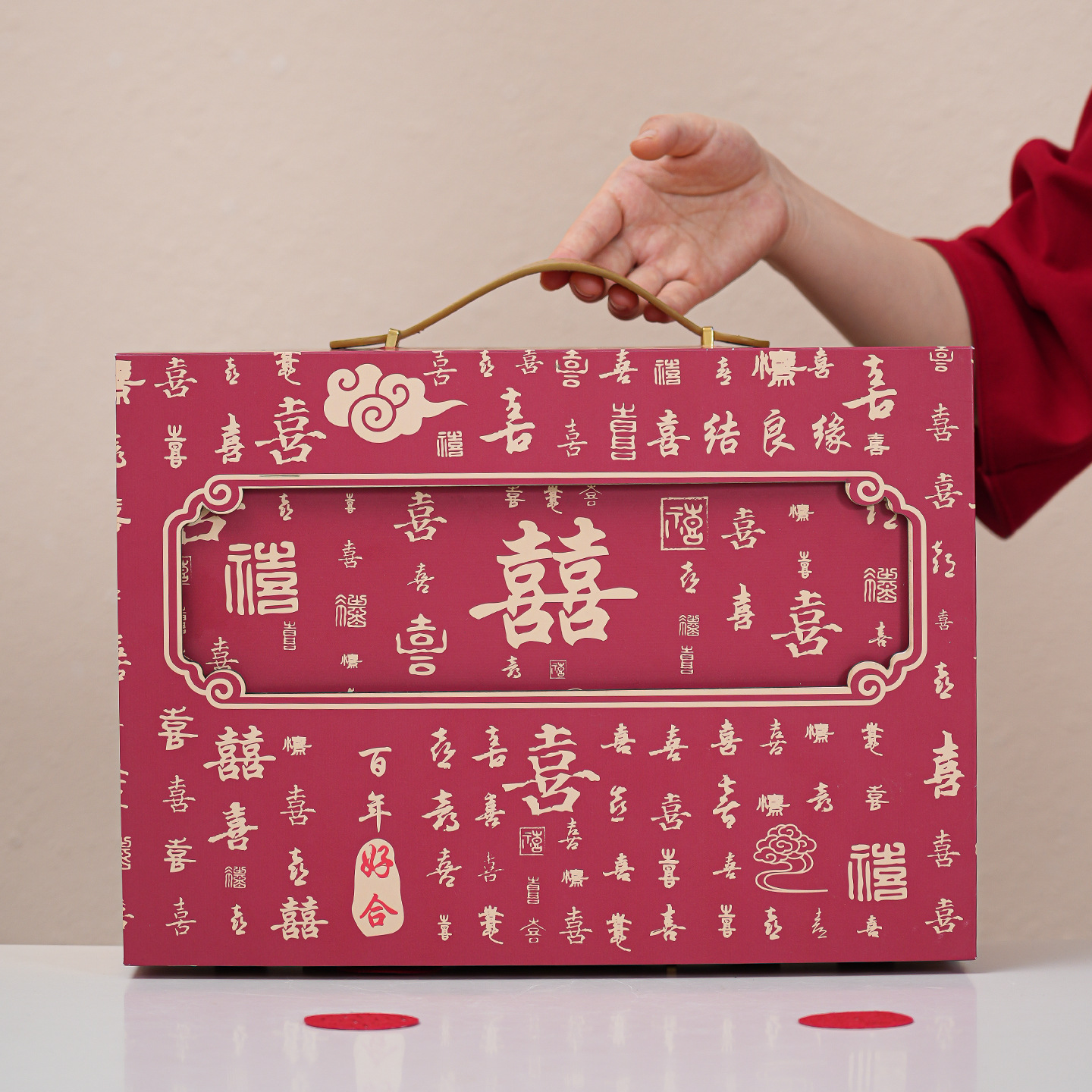 改口敬茶杯结婚盖碗喜碗筷勺托盘套装送新人婚礼百囍陶瓷陪嫁礼盒