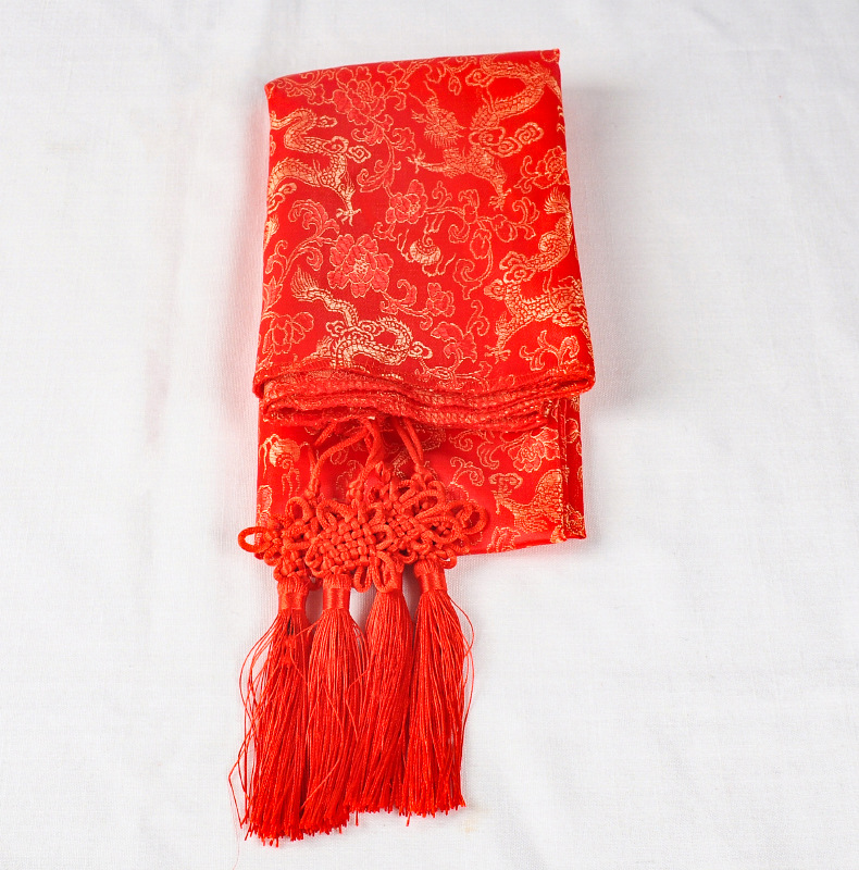 新娘龙凤花纹喜字带穗大红盖头结婚用品