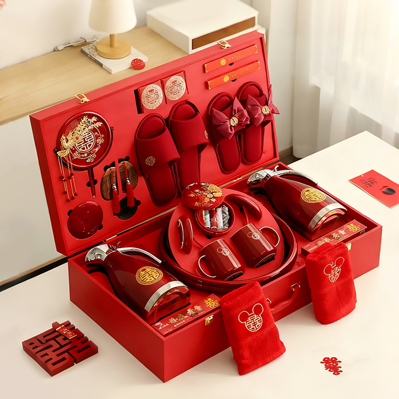 陪嫁套裝新娘嫁妝新婚快樂系列【拖鞋規(guī)格11月-3月發(fā)全包棉拖 】