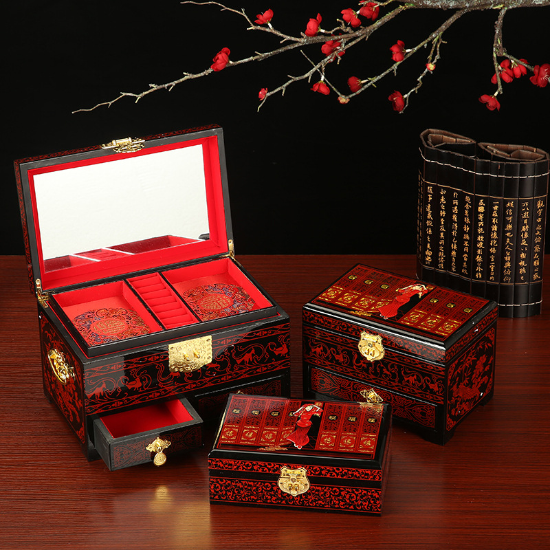 結婚陪嫁用品中式復古珠寶首飾收納盒