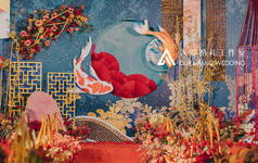 中国风蓝橙锦鲤新中式婚礼布置