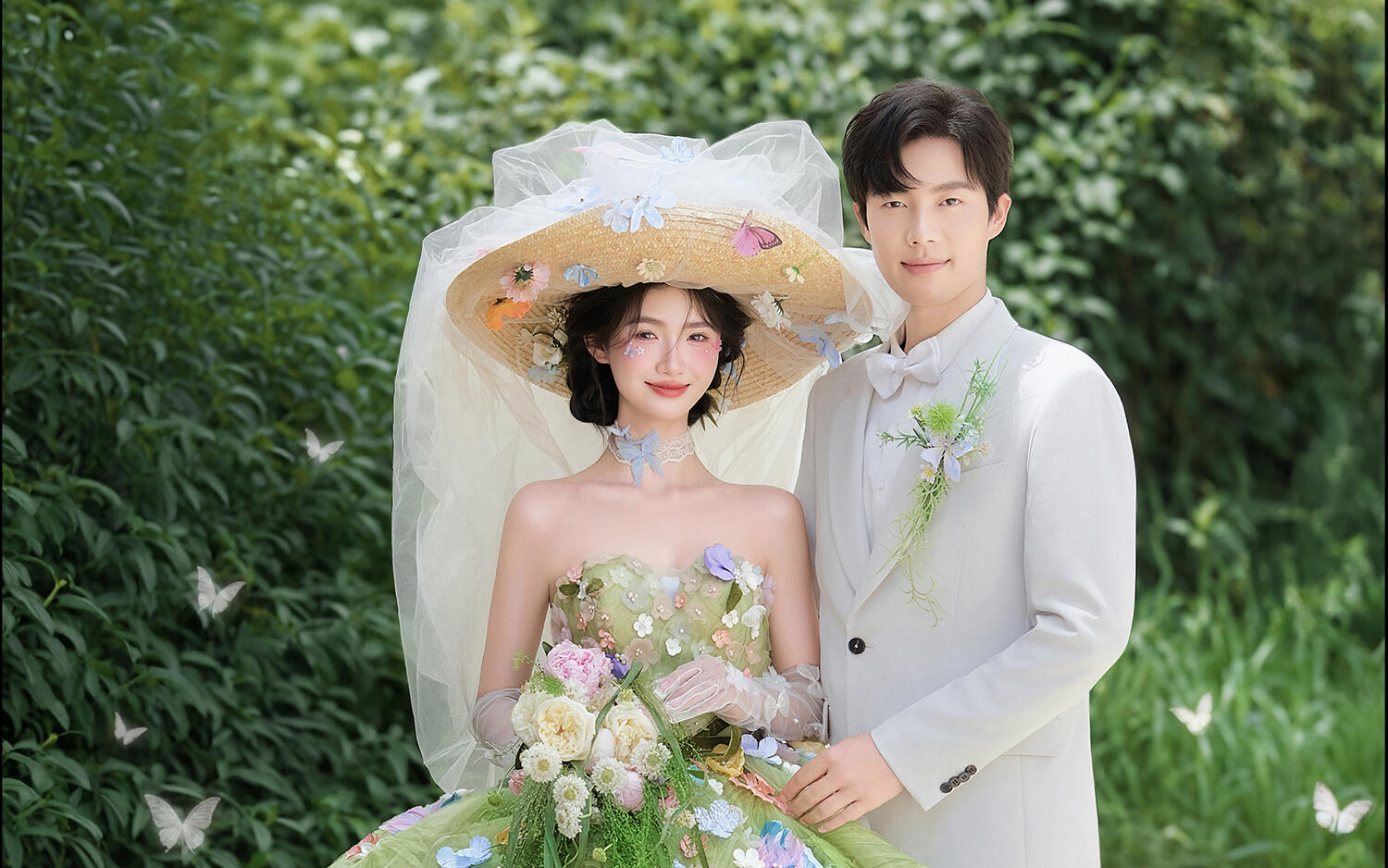 綠色婚紗森系草坪婚紗照