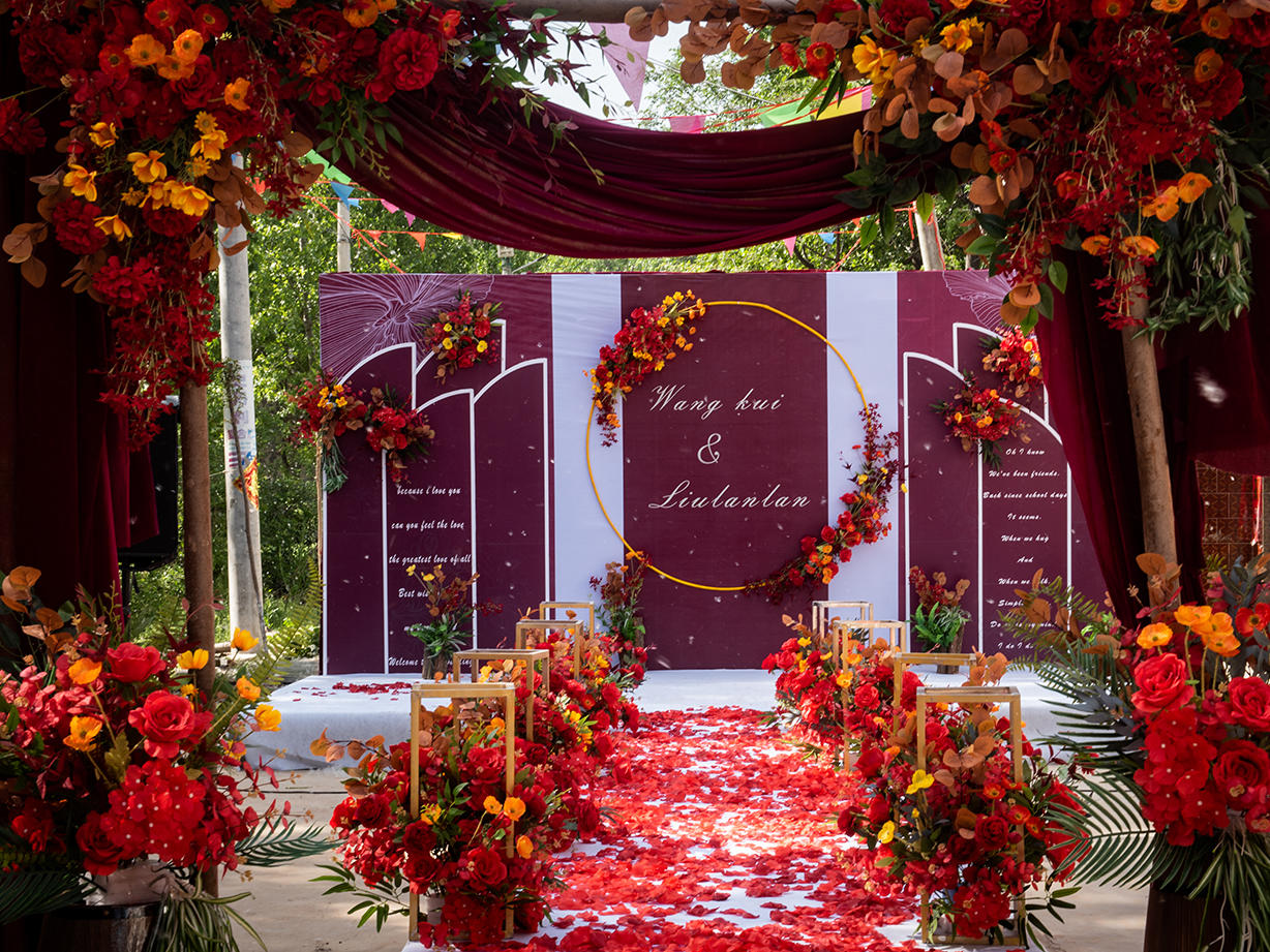 农村庭院复古红色西式婚礼·周口爱润婚礼