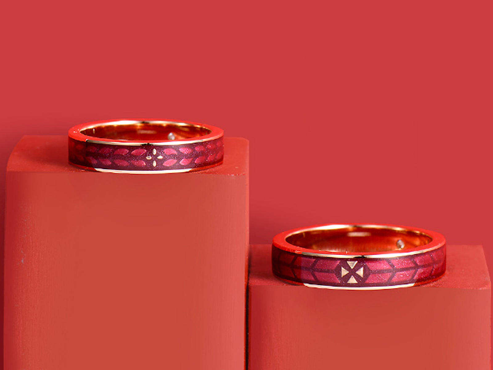 钻石小鸟【绯红】珐琅对戒