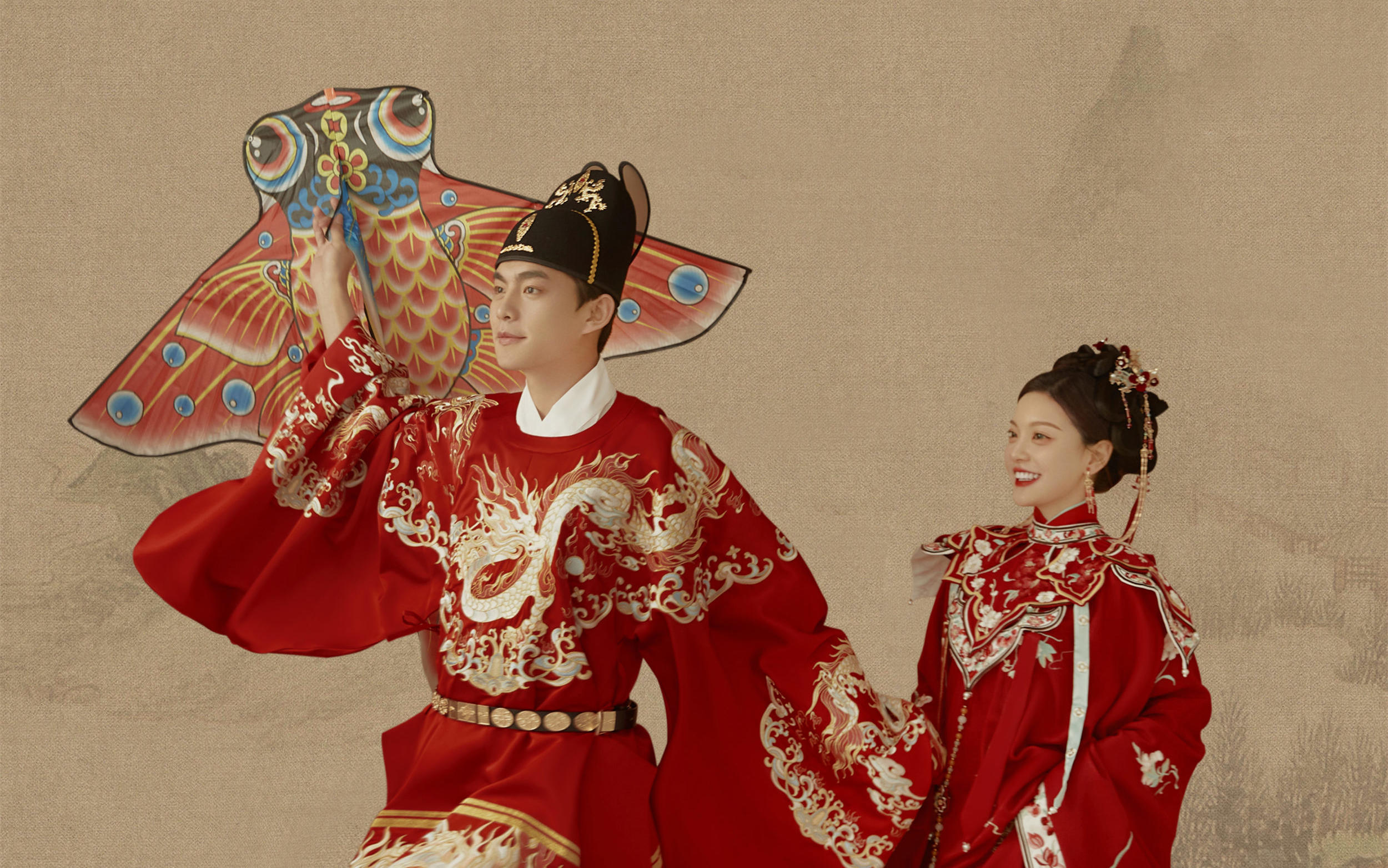 爱惨了❤️全家都喜欢的汉服工笔画婚照