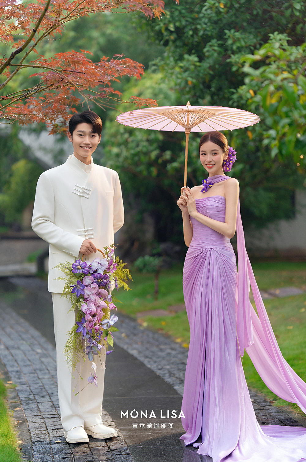 一见倾心的紫色新中式婚纱照才是我的心头好