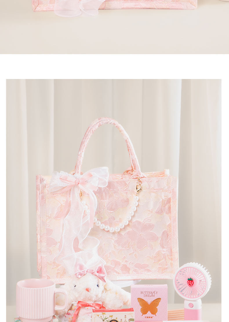 刺繡粉色手提包 女伴娘小眾高級感實(shí)用結(jié)婚伴手禮